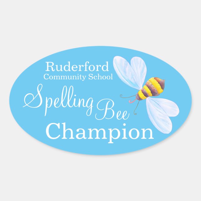 Spelling bee champion personalised school stickers (Front)