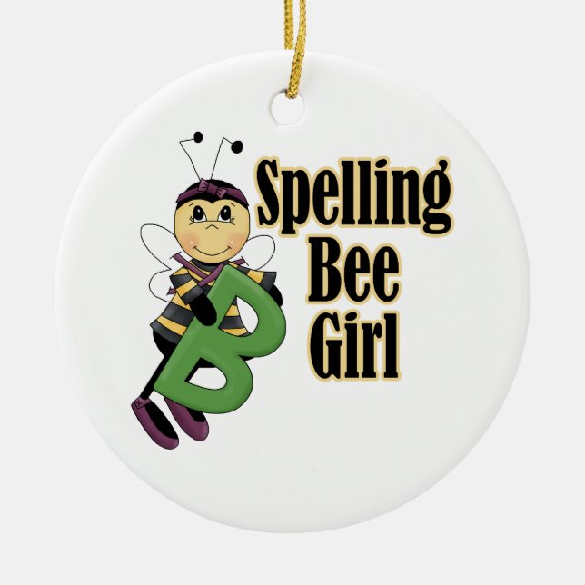 spelling bee girl bumble bee cartoon ceramic tree decoration (Front)