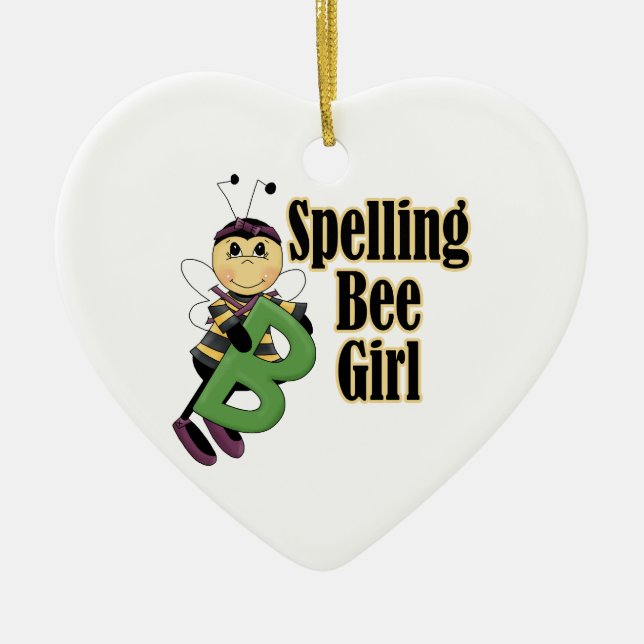 spelling bee girl bumble bee cartoon ceramic tree decoration (Front)