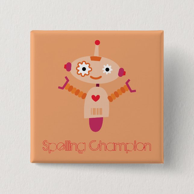 Spelling Champion robot 15 Cm Square Badge (Front)