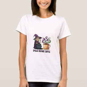 Spells Before Coffee Personalised Witch T-shirt