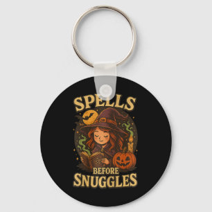 Spells Before Snuggles Witch Halloween Reading Fal Key Ring