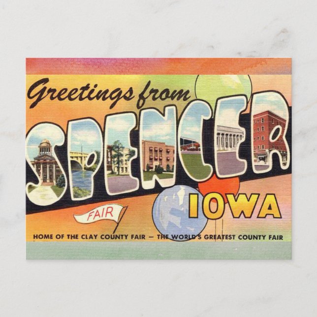 Spencer Iowa Vintage Travel Postcard (Front)