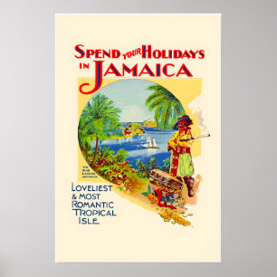Spend Your Holidays in Jamaica 1930s Vintage Style Poster
