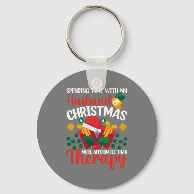 Spending Time With Husband On Christmas Funny Sant Key Ring (Front)