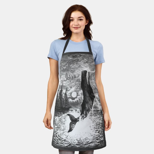 Sperm Whale Breaching, Vintage Marine Life Animals Apron (Worn)