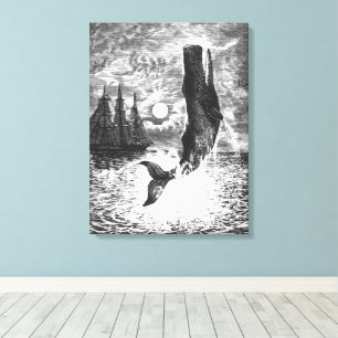 Sperm Whale Breaching, Vintage Marine Life Animals Canvas Print