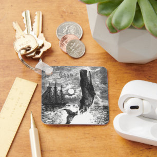 Sperm Whale Breaching, Vintage Marine Life Animals Key Ring