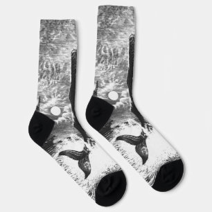 Sperm Whale Breaching, Vintage Marine Life Animals Socks