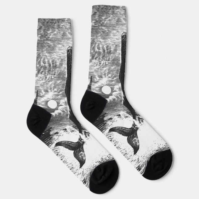 Sperm Whale Breaching, Vintage Marine Life Animals Socks (Right)