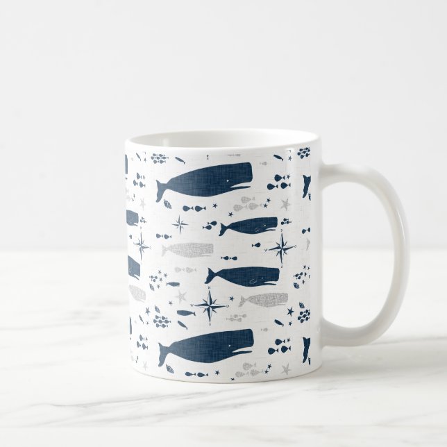 SPERM WHALE WHITE BLUE WITH TEXTURE COFFEE MUG (Right)