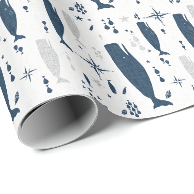 SPERM WHALE WHITE BLUE WITH TEXTURE WRAPPING PAPER (Roll Corner)