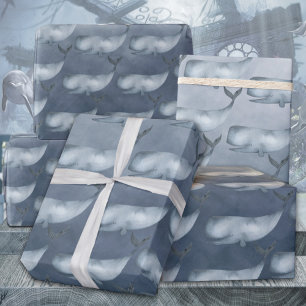 Sperm Whales Under The Deep Blue Ocean Watercolor Wrapping Paper