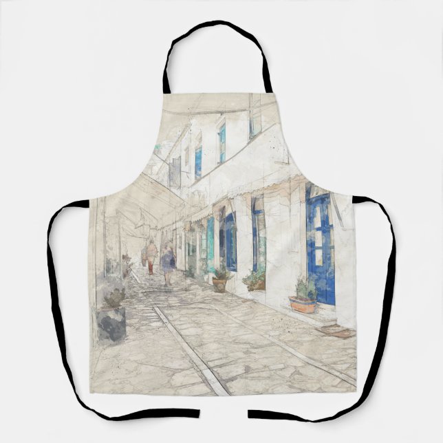 Spetses Greece Apron – Traditional Greek Island  (Front)