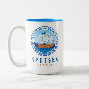 Spetses, Greece Greek Ship Design Two-Tone Coffee Mug
