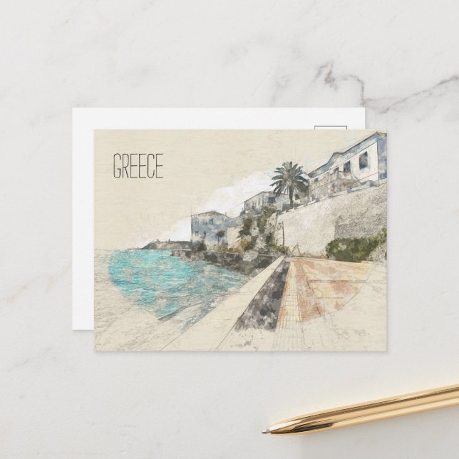 Spetses island, Greece | Travel Art Postcard (Front/Back In Situ)