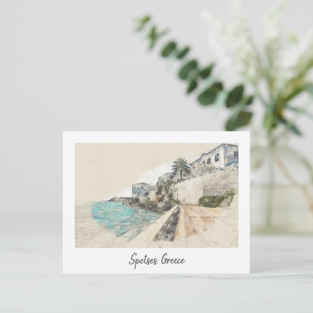 Spetses Island Greece Vintage – Retro Travel Art  Postcard (Standing Front)
