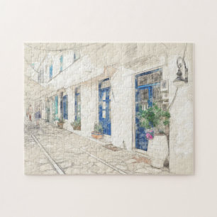 Spetses traditionally Greek streets, Greece Jigsaw Puzzle