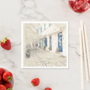 Spetses traditionally Greek streets, Greece Napkin