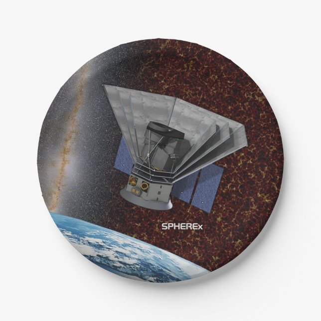 SPHEREx Galaxy Hunter Spacecraft Paper Plate (Front)