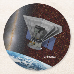 SPHEREx Galaxy Hunter Spacecraft Round Paper Coaster