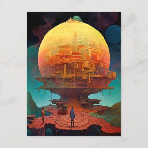 Spherical City Surreal Landscape Art Postcard