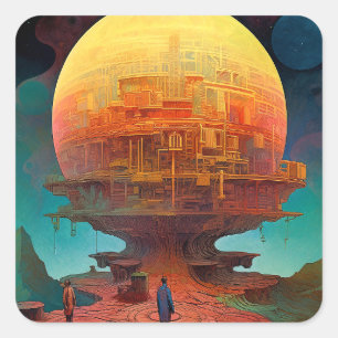 Spherical City Surreal Landscape Art Square Sticker