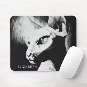 Sphinx Cat Hairless Black White Animal Portrait Mouse Mat
