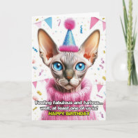 Sphinx Cat in Knitted Jumper Birthday Card