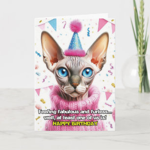 Sphinx Cat in Knitted Jumper Birthday Card