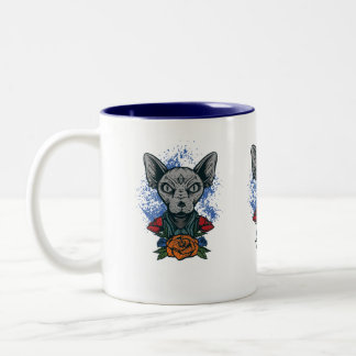 Sphinx cat with flowers-coffee mug. Two-Tone coffee mug
