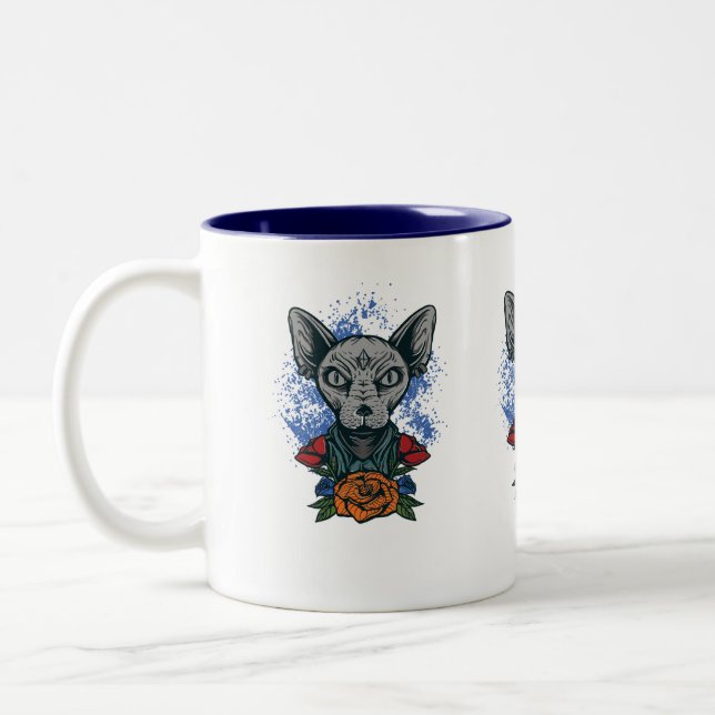 Sphinx cat with flowers-coffee mug. Two-Tone coffee mug (Left)
