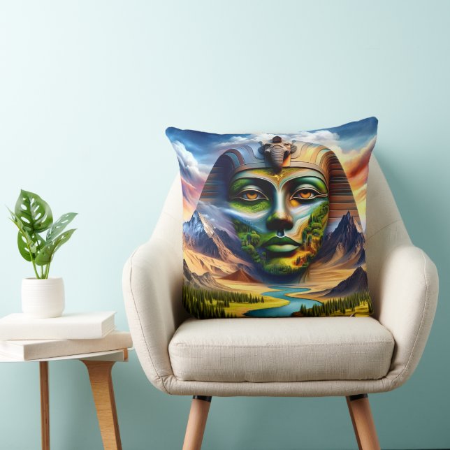 Sphinx Face on a Landscape Throw Pillow (Chair)