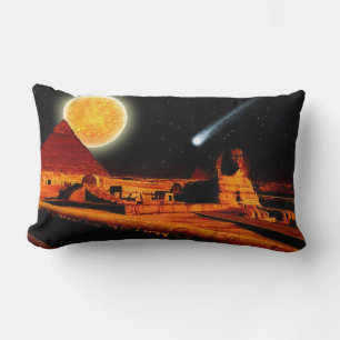 Sphinx & Moon over Egyptian Giza Pyramids Art Gift Lumbar Cushion
