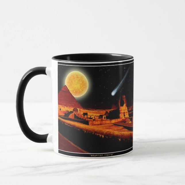 Sphinx & Moon over Egyptian Giza Pyramids Art Gift Mug (Left)