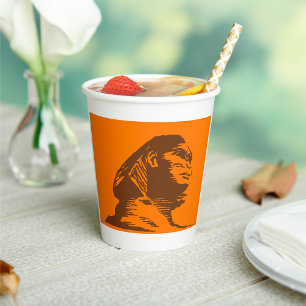 Sphinx Mythical Creature On Orange Paper Cups