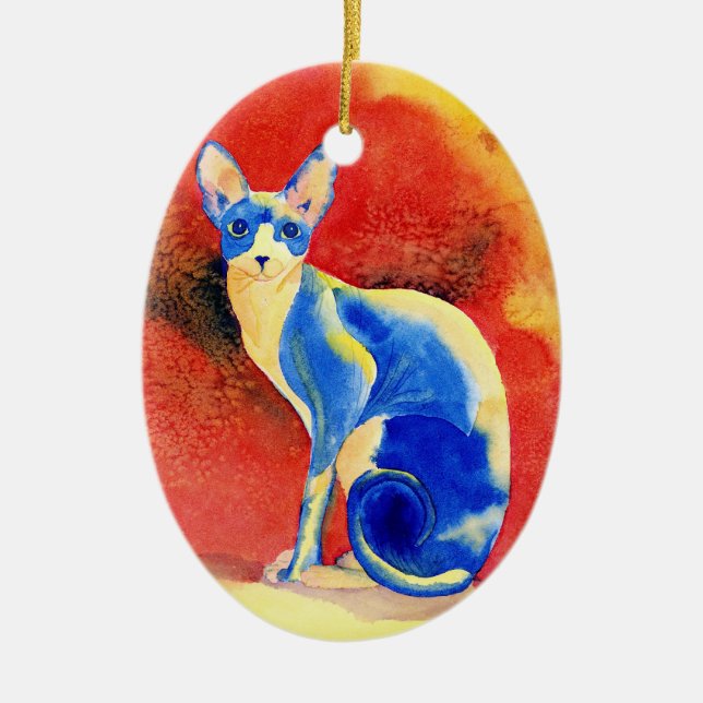Sphynx Cat #3 Ceramic Tree Decoration (Front)
