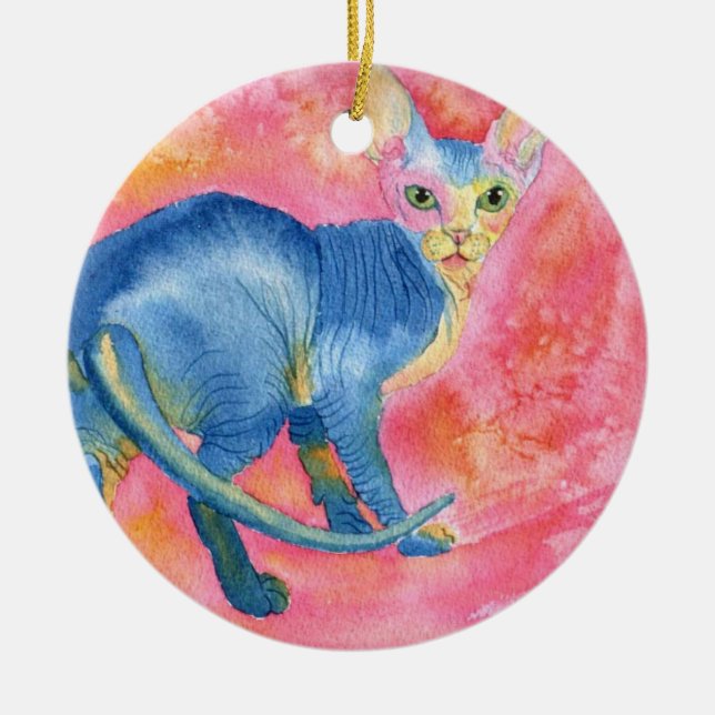 Sphynx Cat 7 Ceramic Tree Decoration (Front)