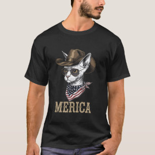 Sphynx Cat American Flag Patriotic Mullet Cat 4th T-Shirt