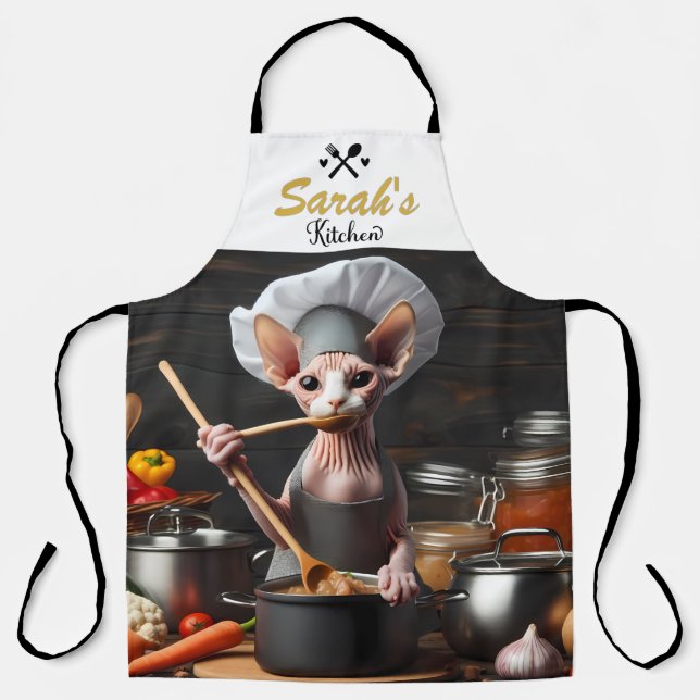 Sphynx Cat Apron Chef Cook's Custom Name Funny (Front)