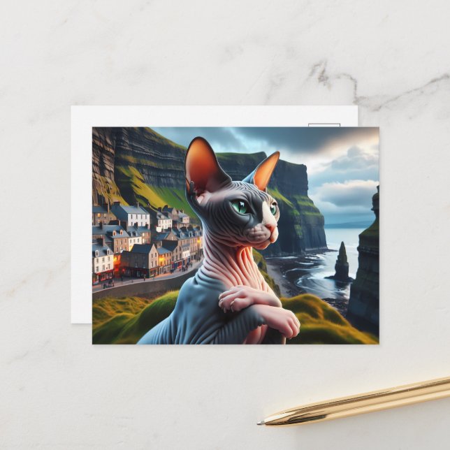  Sphynx Cat Art Cliffs of Moher Ireland  Postcard (Front/Back In Situ)