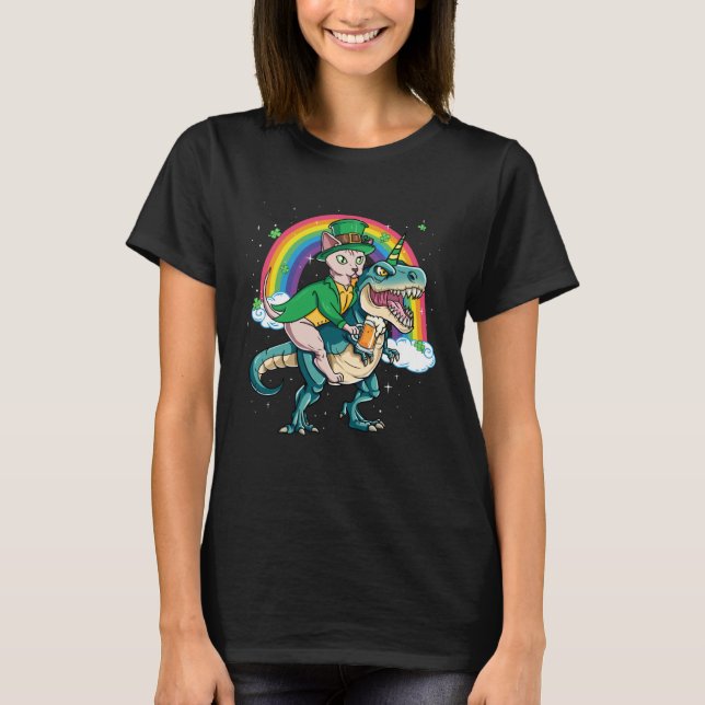 Sphynx Cat Beer Dino Rex Horn Rainbow T-Shirt (Front)