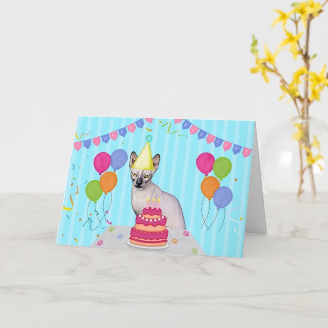 Sphynx Cat Birthday Holiday Card (Yellow Flower)