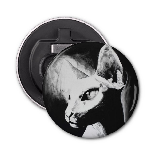 Sphynx Cat Black White Contrast Kitty Portrait Art Bottle Opener (Front)