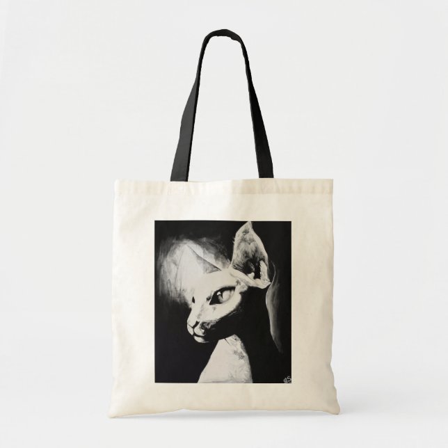 Sphynx Cat Black White Contrast Kitty Portrait Art Tote Bag (Front)