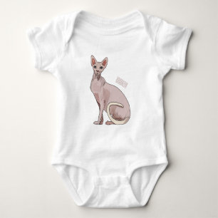 Sphynx cat cartoon illustration  baby bodysuit