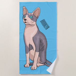 Sphynx cat cartoon illustration  beach towel