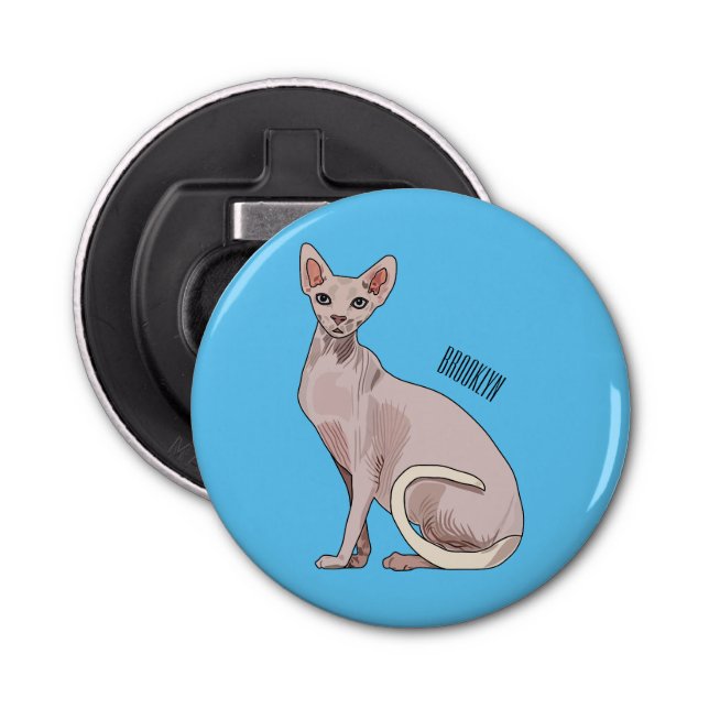 Sphynx cat cartoon illustration  bottle opener (Front)