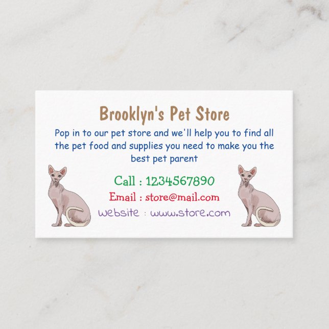 Sphynx cat cartoon illustration business card (Front)