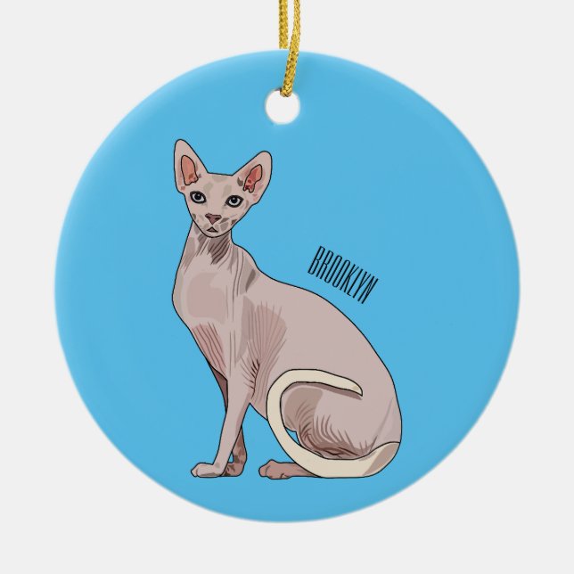 Sphynx cat cartoon illustration  ceramic tree decoration (Front)